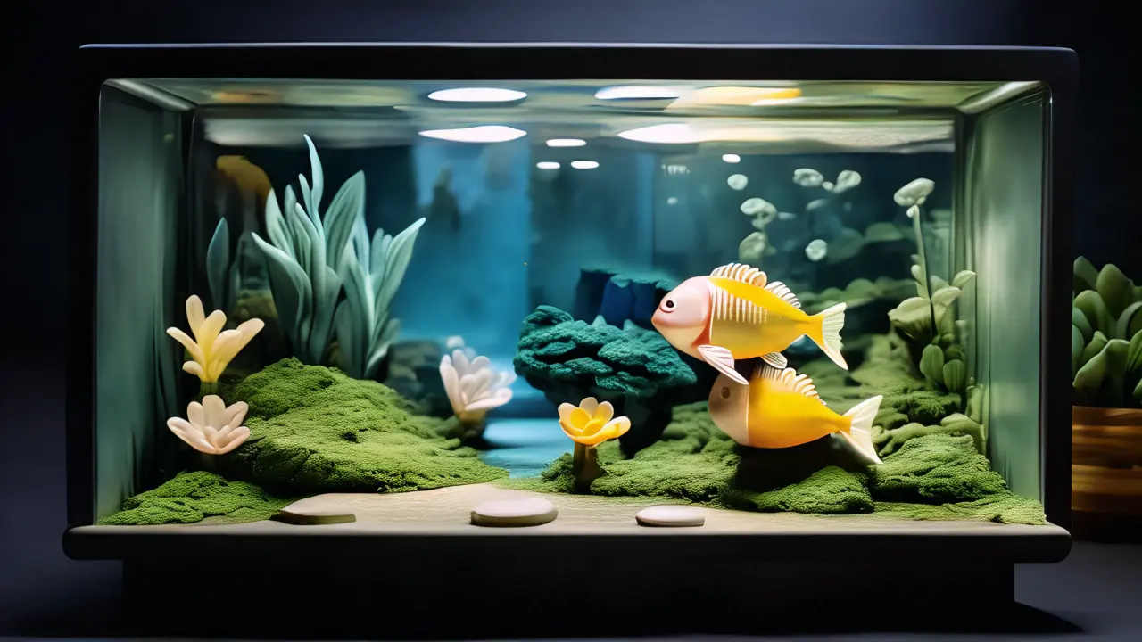 2 pink fish is swimming in the pondon fish tank