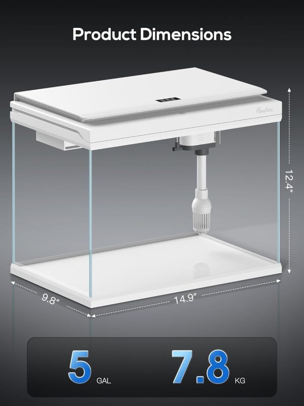 5 Gallon Fish Tank, Low Iron Glass Aquarium Starter Kits with Temperature Digital Display, Betta Fish Tank with No Installation for Beginners and Enthusiasts（White）