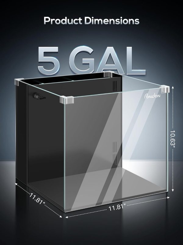5 Gallon Fish Tank, Low Iron Rimless Glass Aquarium Starter Kits with Backpack Partitioned Filtration, No Installation Required Betta Fish Tank with Leveling Mat for Beginners and Enthusiasts