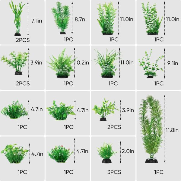 Fish Tank Decorations, 20PCS Green Aquarium Plants Decor for Betta Goldfish Hideout, Large Plastic Plants Decor Accessories