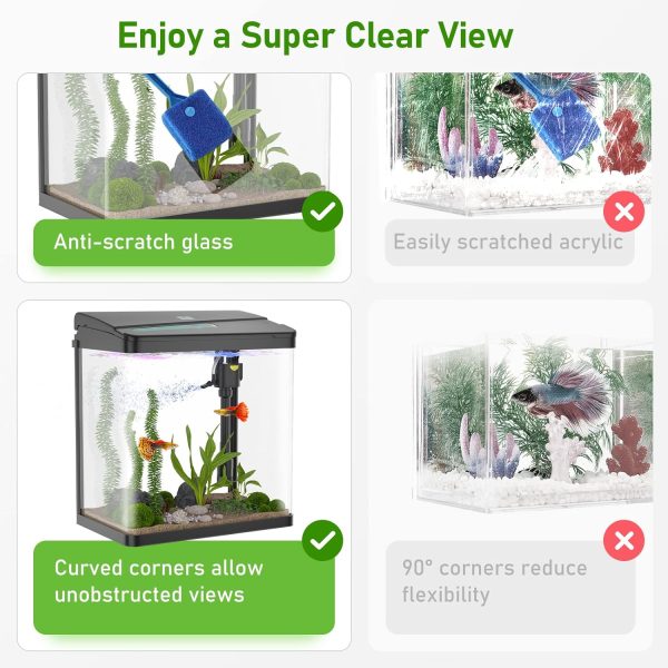 Fish Tank, 3 Gallon Glass Aquarium, 3 in 1 Fish Tank with Filter and Light, Desktop Small Fish Tank for Betta Fish, Shrimp, Goldfish (Black, 3Gallon)