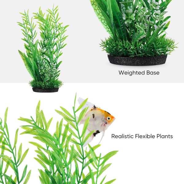 Fish Tank Decorations, 20PCS Green Aquarium Plants Decor for Betta Goldfish Hideout, Large Plastic Plants Decor Accessories
