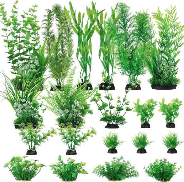 Fish Tank Decorations, 20PCS Green Aquarium Plants Decor for Betta Goldfish Hideout, Large Plastic Plants Decor Accessories